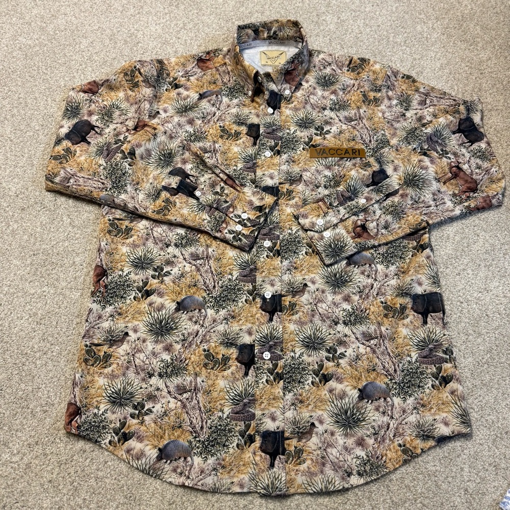 Vaccari Mens Western Camo Armadillo Long Sleeve Button Down Shirt sz S